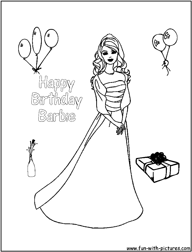 Happy birthday barbie coloring page