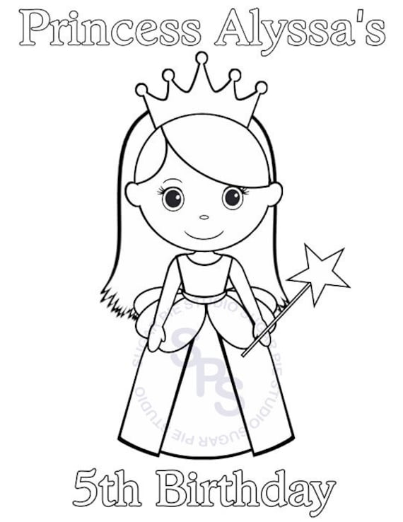 Personalized princess coloring page birthday party favor colouring activity sheet personalized printable template