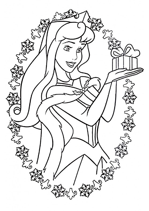 The sleeping beauty with a gift coloring page