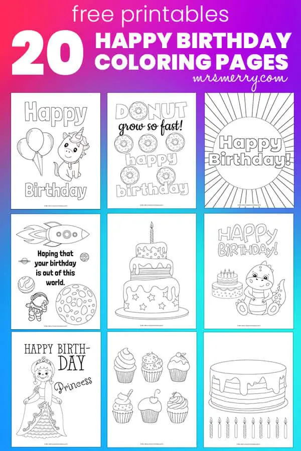 Free happy birthday coloring pages for kids mrs merry