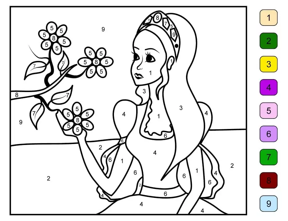 Princess color by number malvorlagen