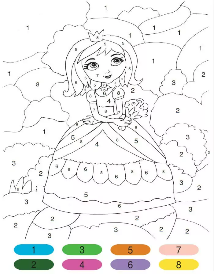Princess color by number malvorlagen