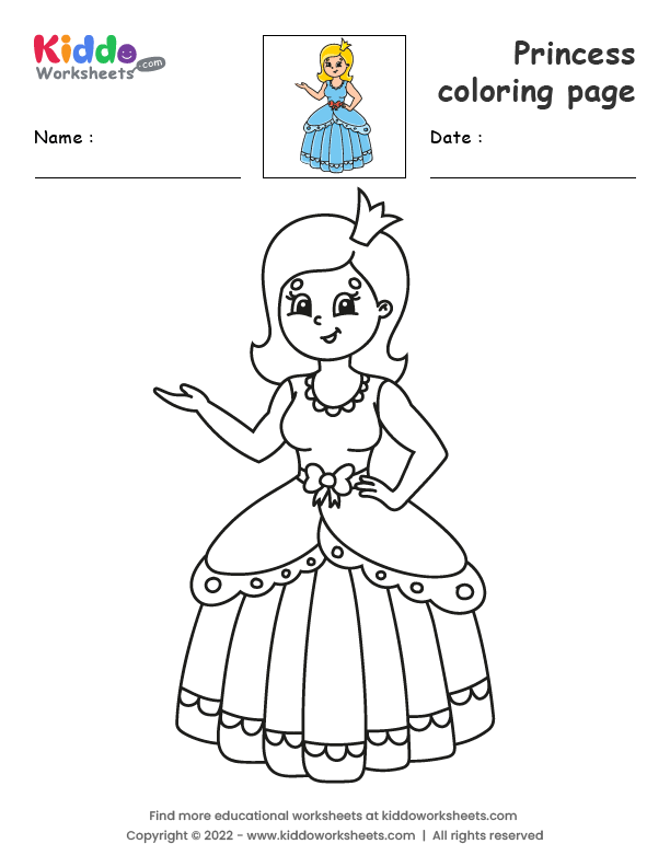 Free printable princess coloring page worksheet