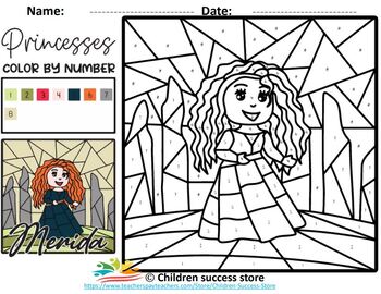 Printable disney princess color by number pages by children success store