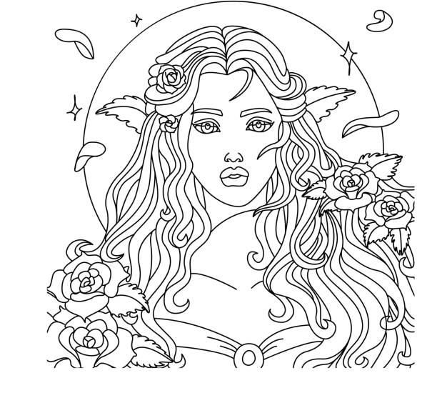 Printable coloring page of young princess stock illustration