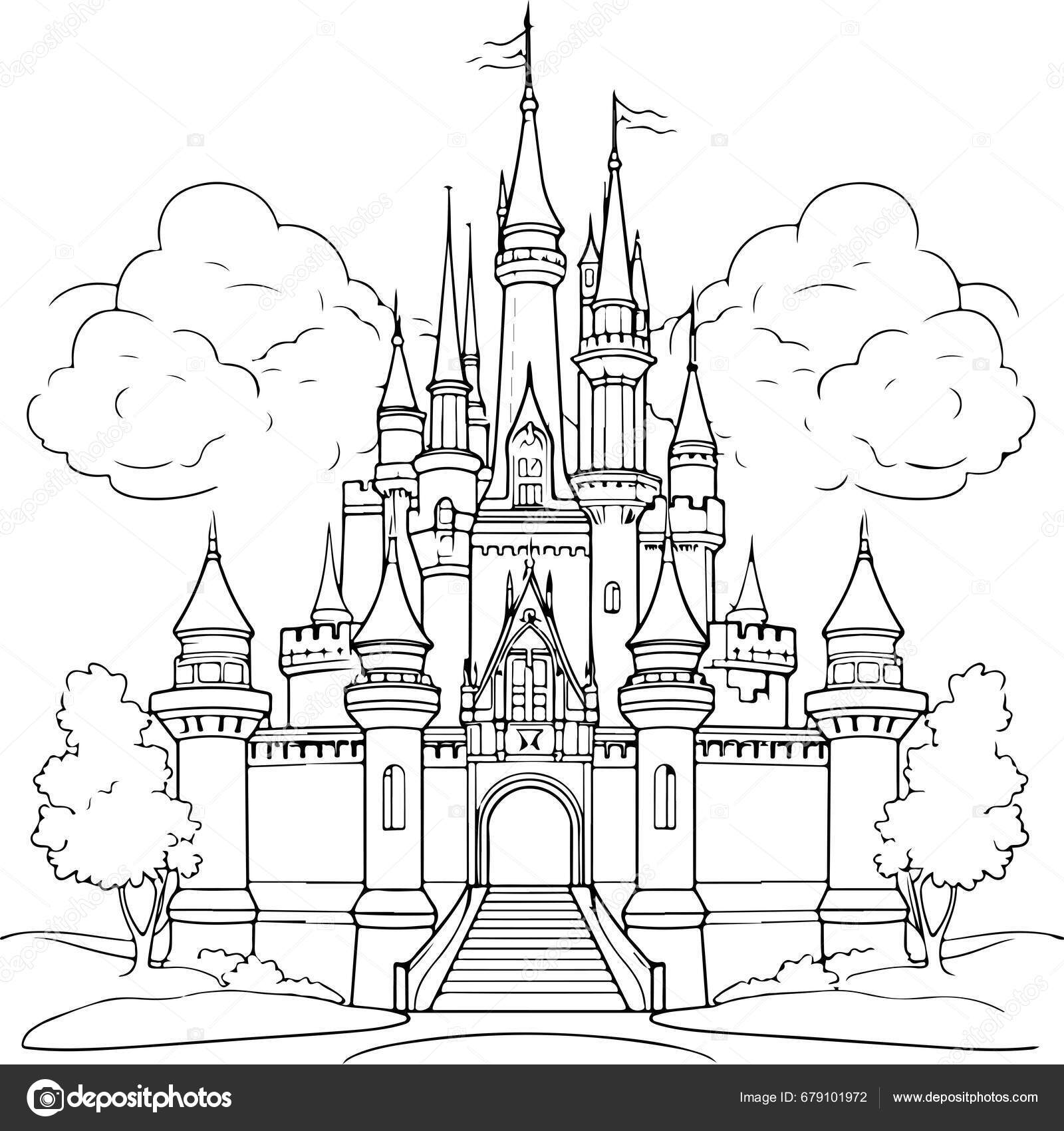 Princess coloring book castle illustration stock vector by veronikam