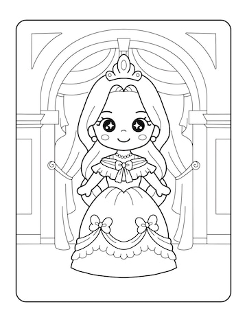 Premium vector beautiful princess in the castle coloring page