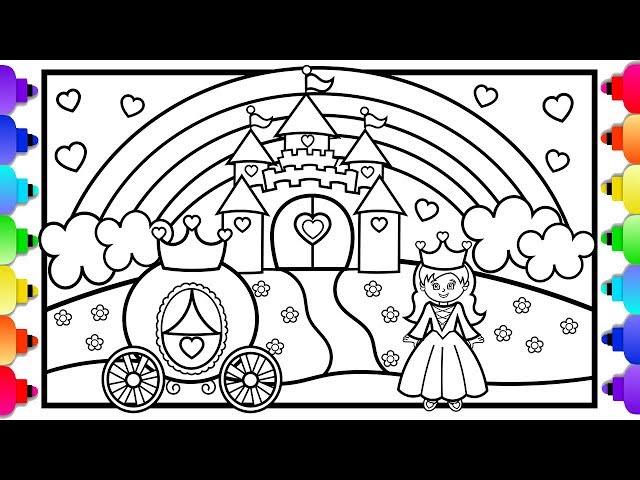 Princess castle coloring page ðððlearn to draw a princess castle rainbow and princess carriage