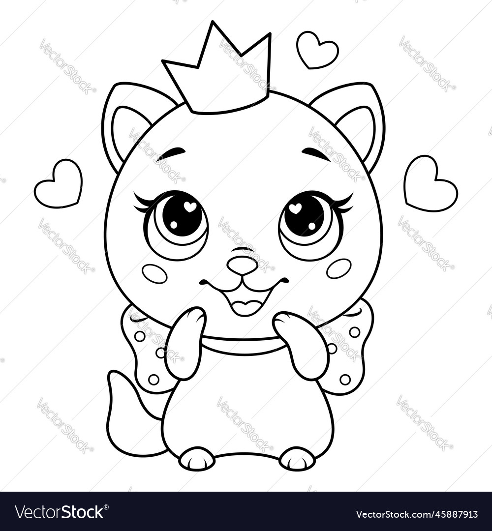 Cat princess loves its crown coloring page vector image