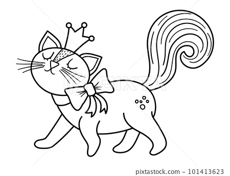 Fairy tale black and white vector cat princess