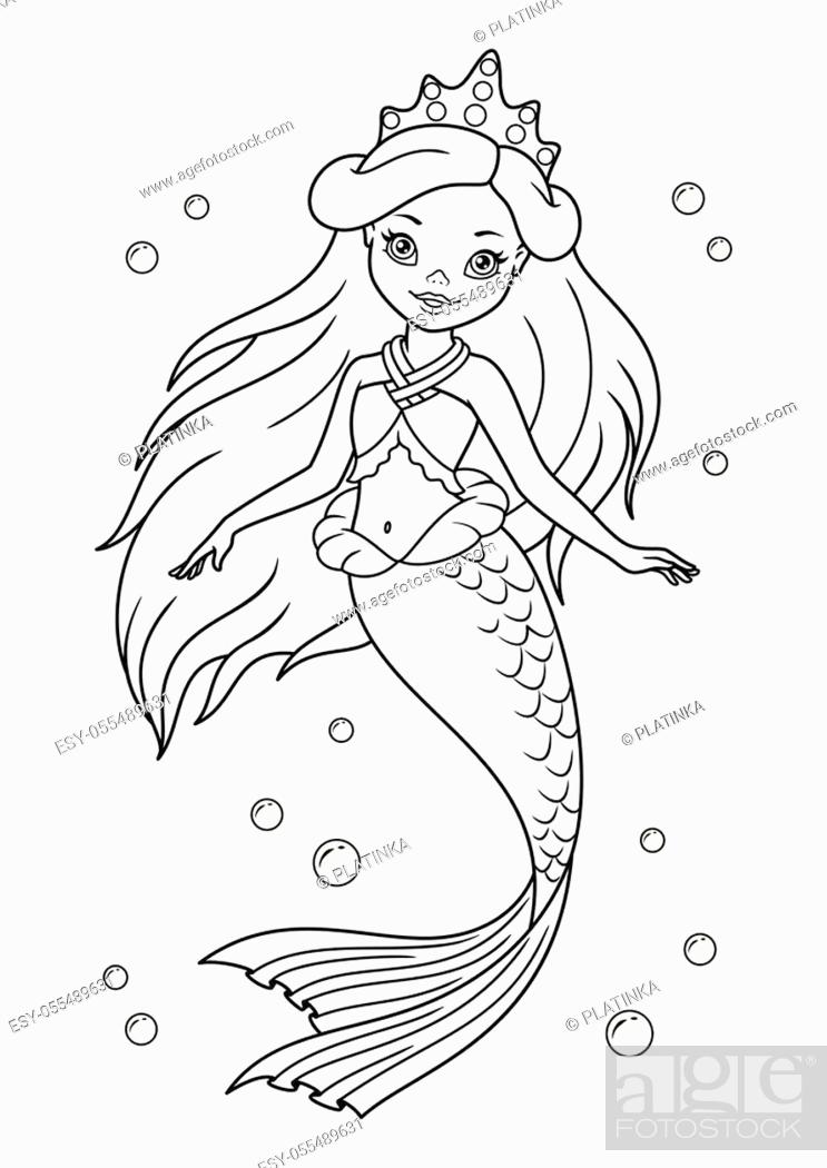 Vector illustration beautiful princess mermaid coloring page stock vector vector and low budget royalty free image pic esy
