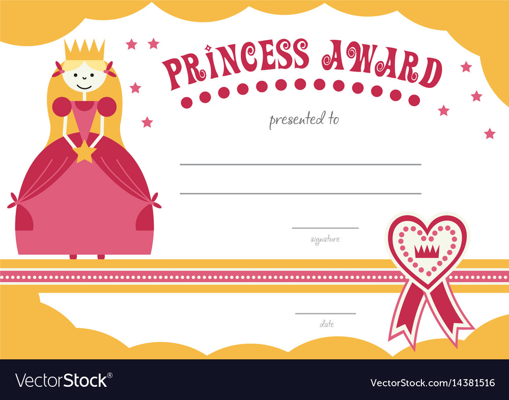 Printable princess certificate has a pretty pink vector image