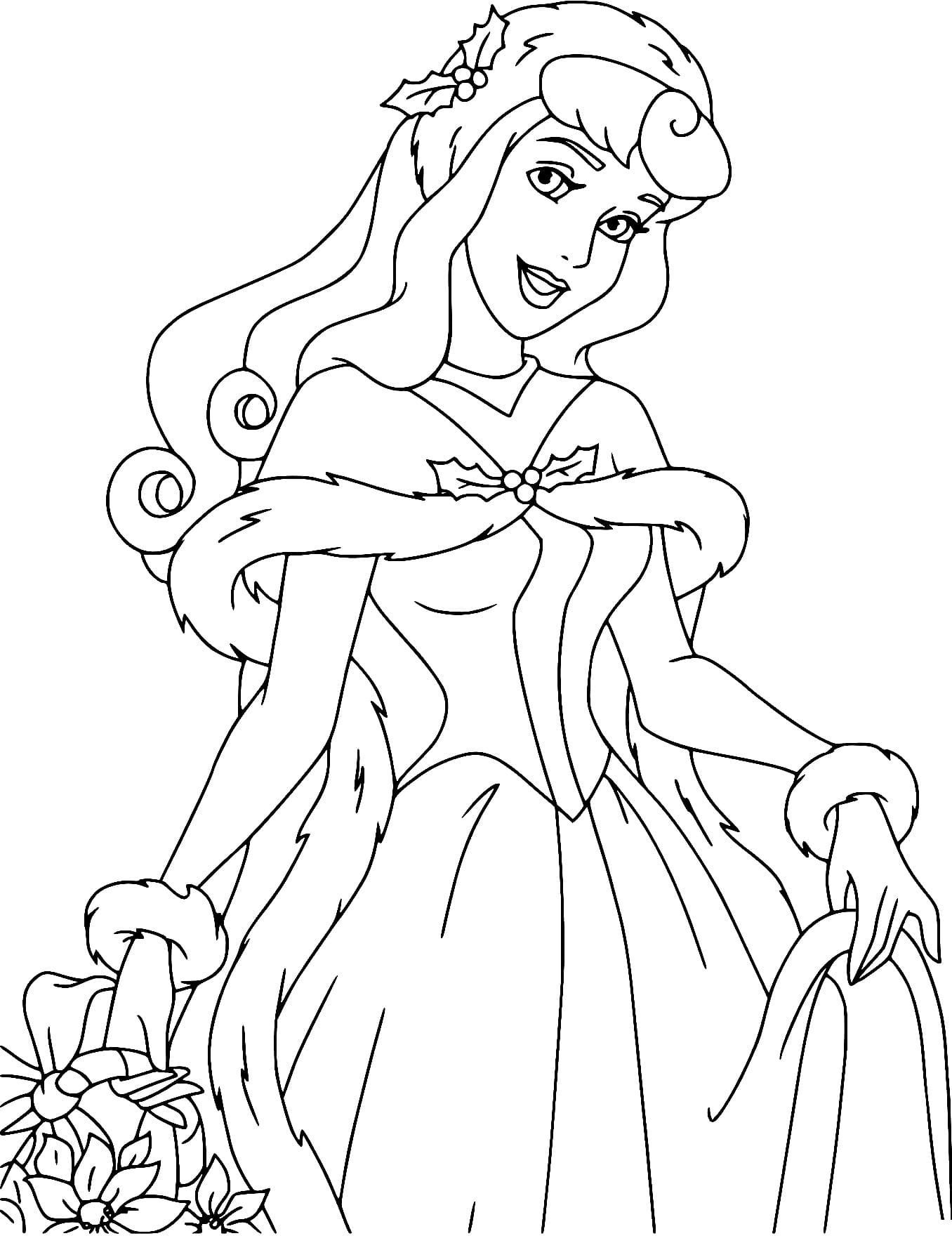 Princess aurora on christmas coloring page