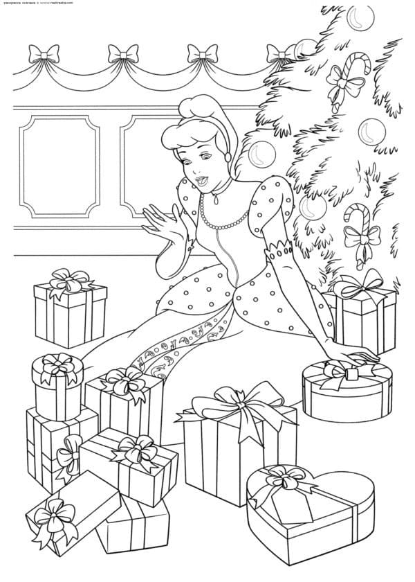 Princess christmas gifts coloring page