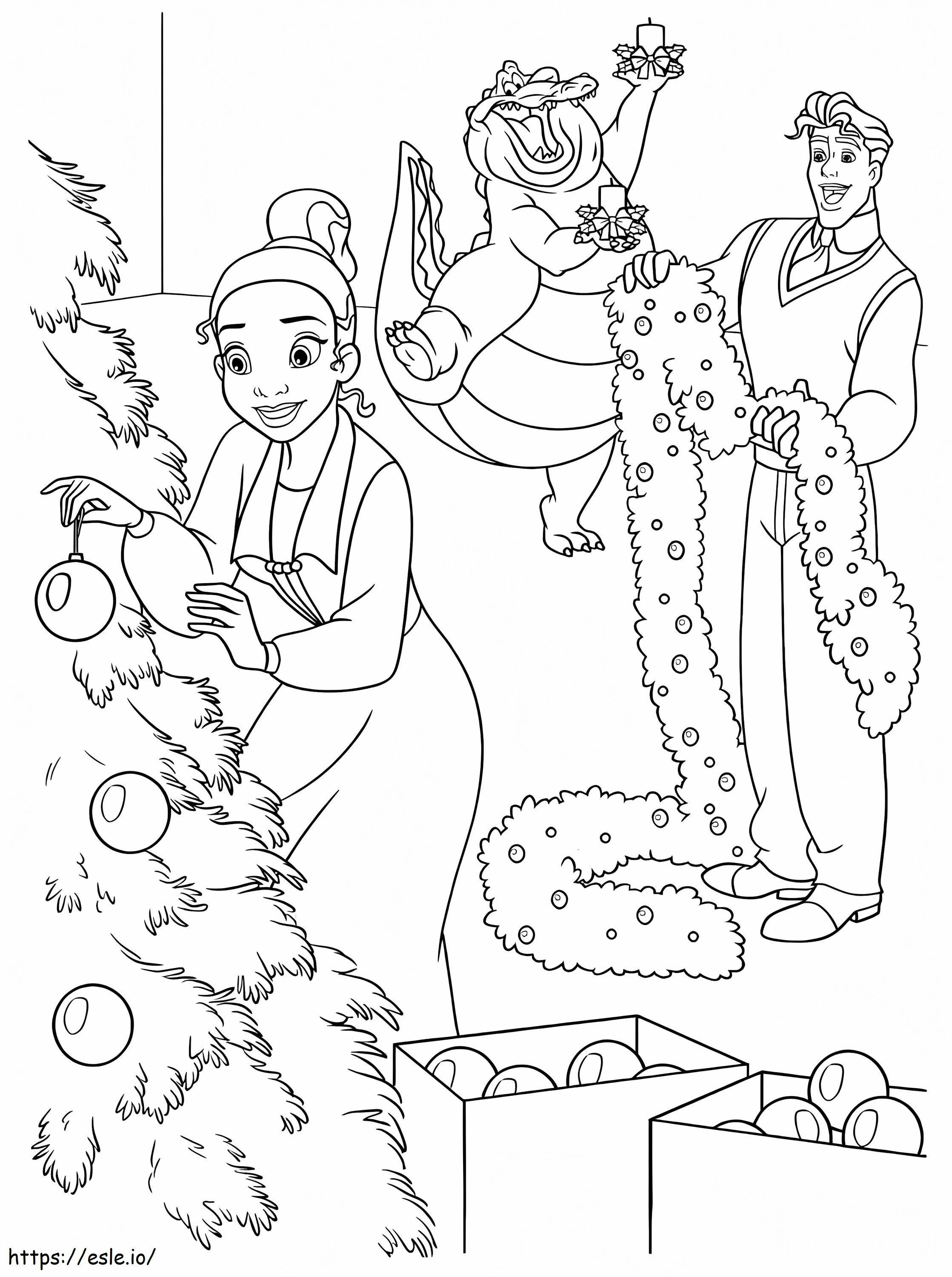 The princess and the frog disney christmas coloring page