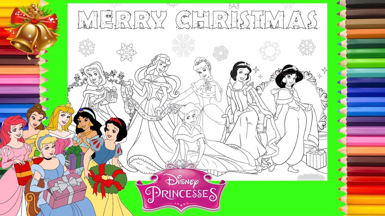 Coloring all disney princesses christas holiday coloring pages for kids