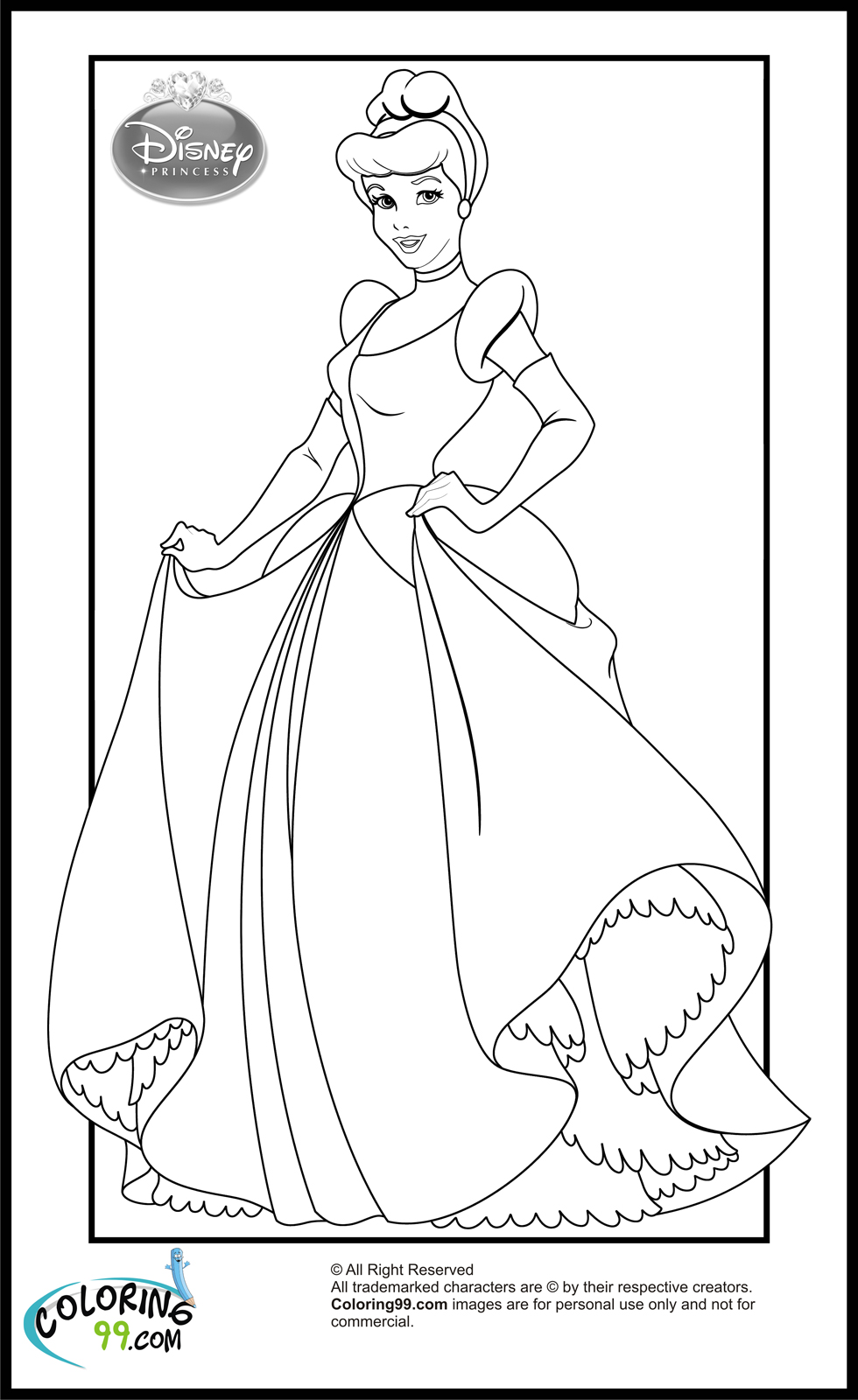 Disney princess cinderella coloring pages team colors