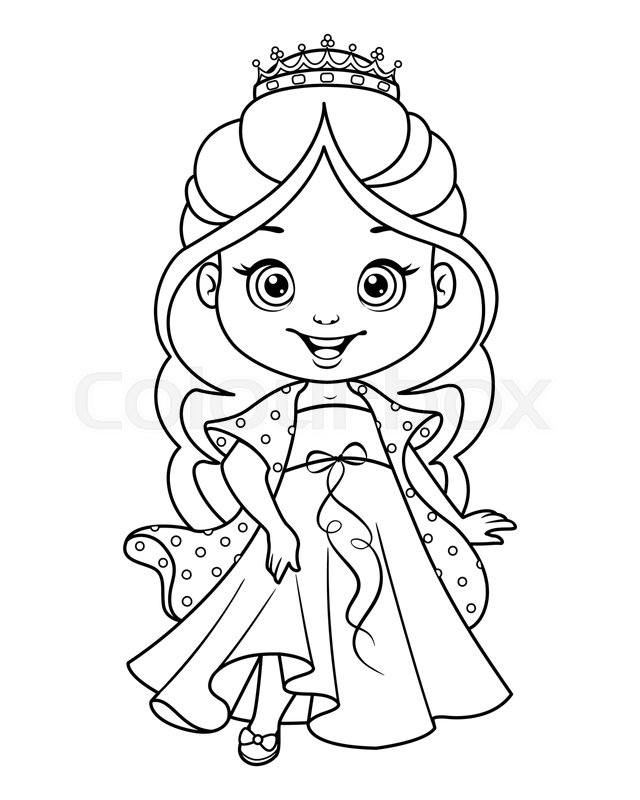 Little princess cinderella coloring page black and white cartoon illustration stock vector