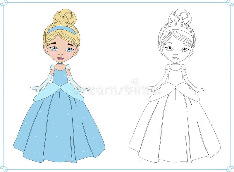 Princess cinderella coloring page for girls children s illustration vector color sample stock vector