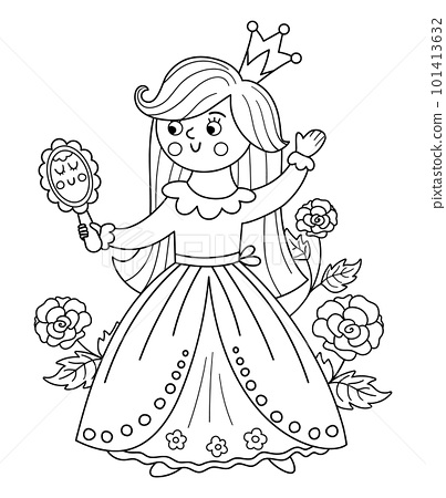 Fairy tale black and white vector princess with