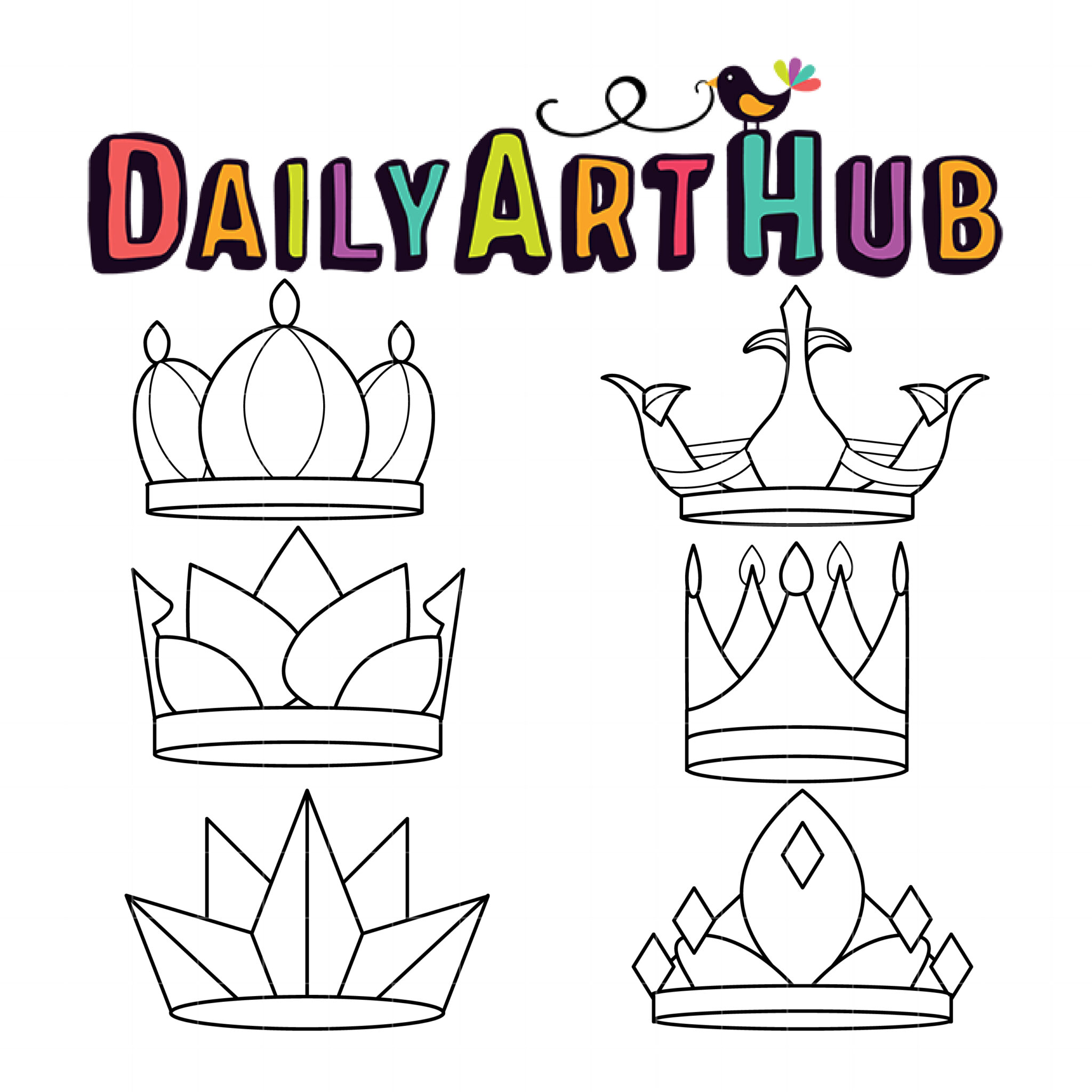 Crown outline drawings clip art set â daily art hub graphics alphabets svg