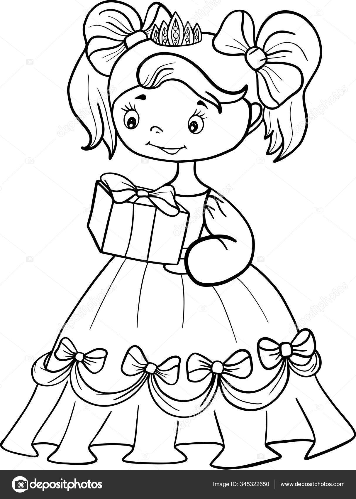 Little princess girl gift coloring book outline stroke illustration baby stock vector by masyanyagmail