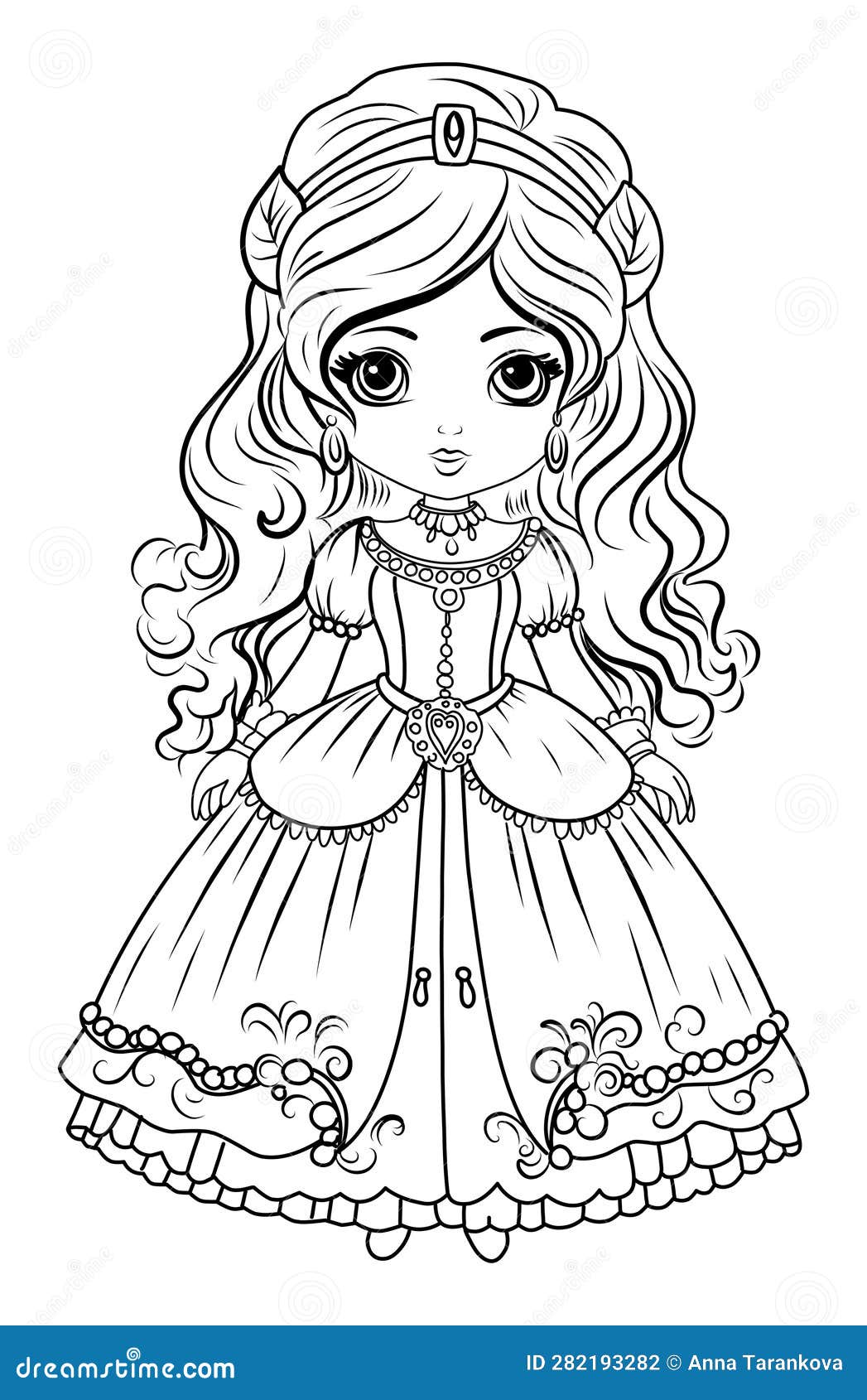 Princess coloring page coloring page princess in a crown and royal clothes stock vector