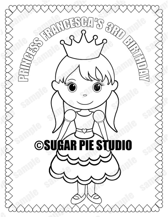 Personalized princess coloring page birthday party favor colouring activity sheet personalized printable template