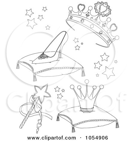 Digital collage of coloring page outlines of princess items posters art prints by