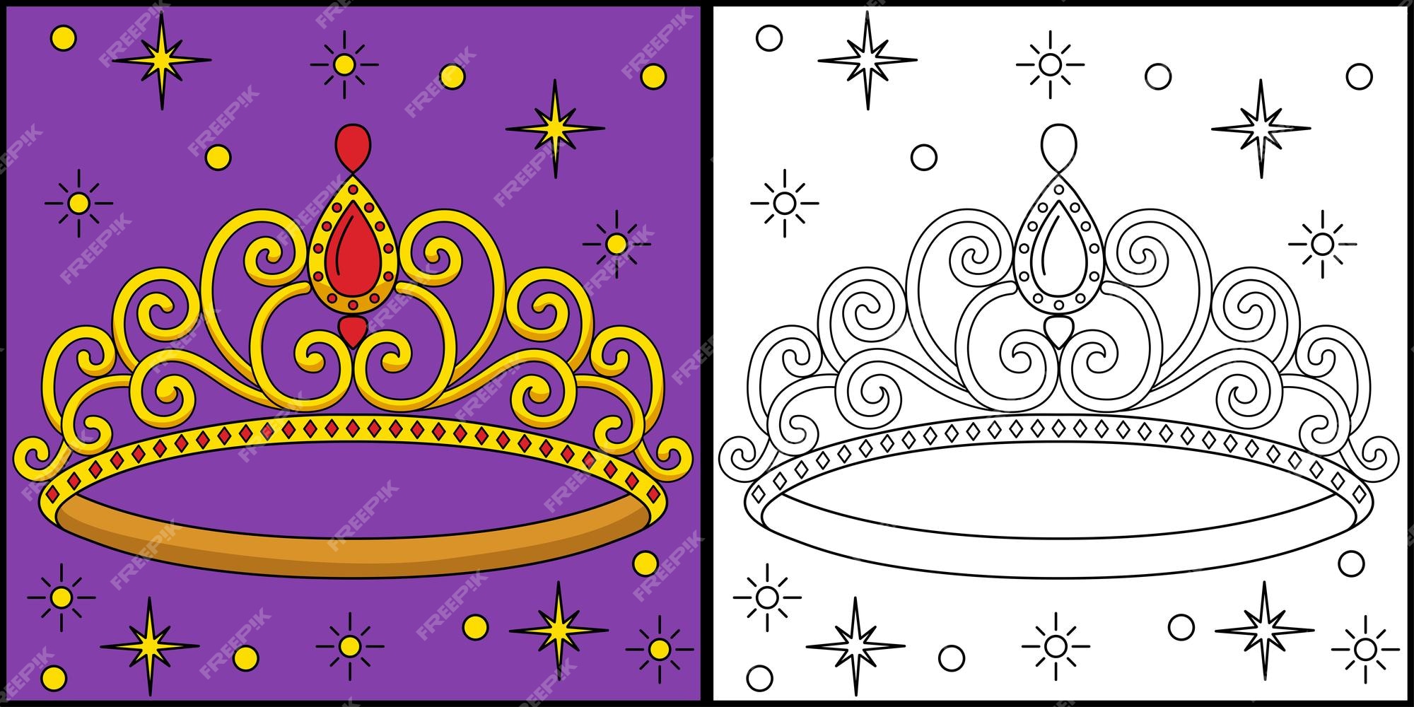 Premium vector princess crown coloring page colored illustration