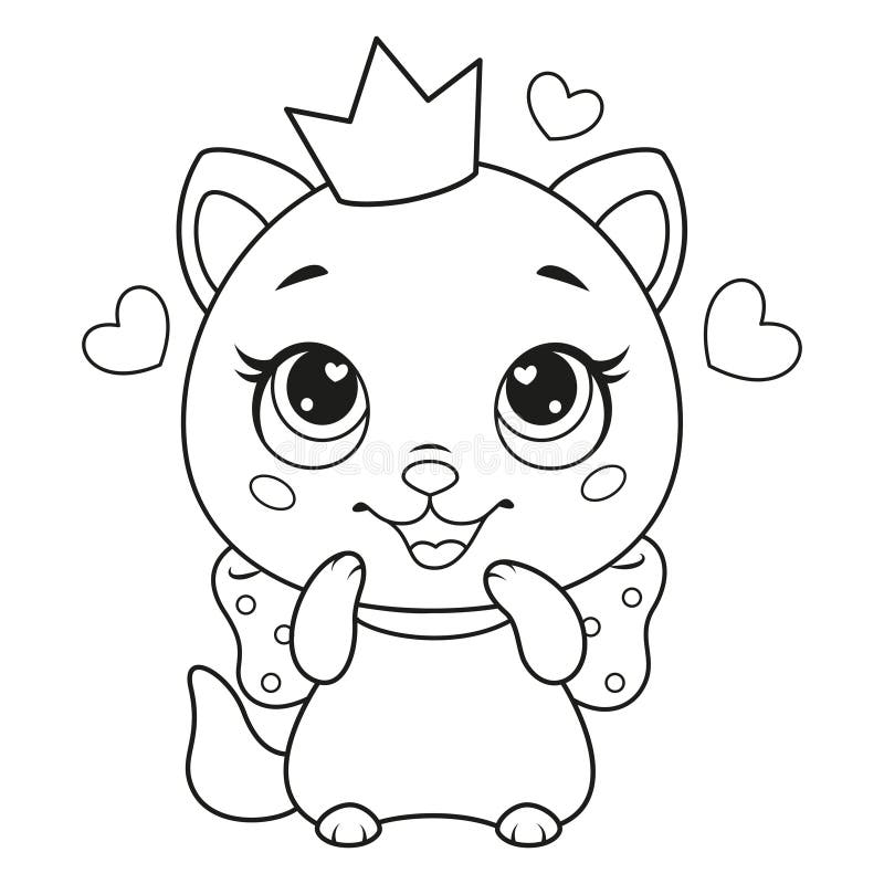 Cat princess loves its crown coloring page for kids stock vector