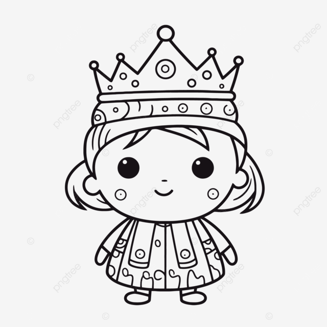 Cute little princess wearing a crown coloring pages outline sketch drawing vector crown drawing wing drawing ring drawing png and vector with transparent background for free download