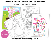 Princess coloring and activity pages â missy printable design llc