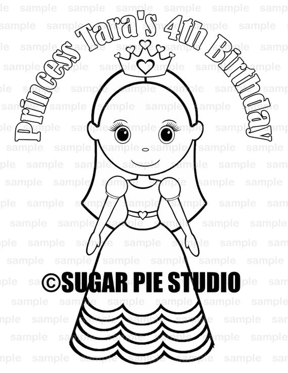 Personalized princess coloring page birthday party favor colouring activity sheet personalized printable template