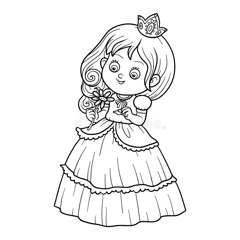Coloring book little princess with a flower stock vector