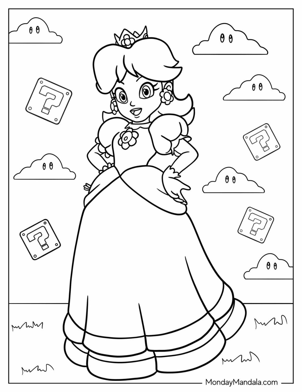 Princess daisy coloring pages free pdf printables