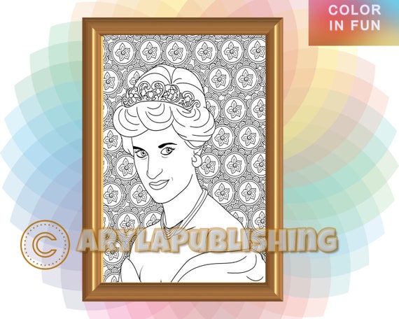 Princess diana coloring page printable colouring page adult color sheet instant download