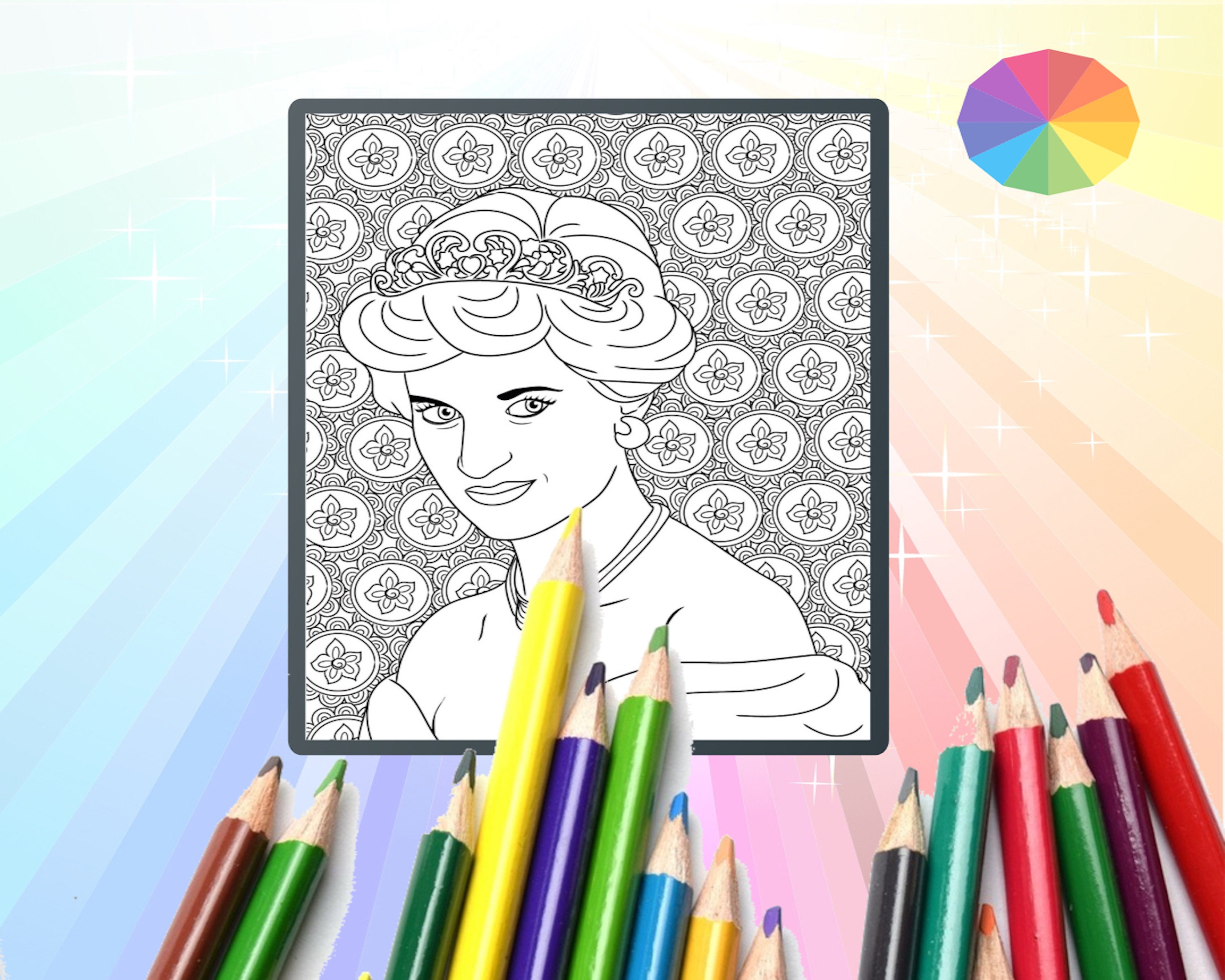Princess diana coloring page printable colouring page adult color sheet instant download
