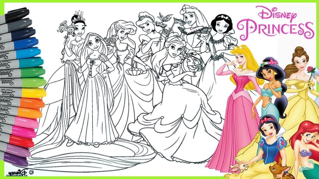 Disney princesses coloring page pilations mewarnai princess disney pilation