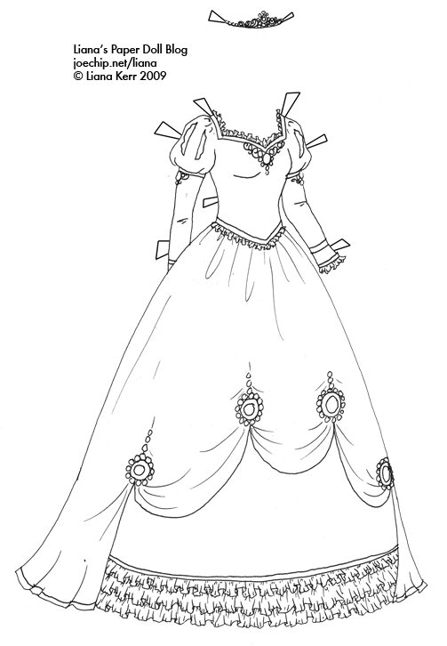 Black and white princess gown for coloring lianas paper dolls