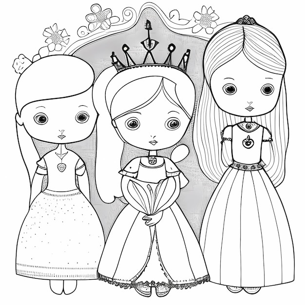 Premium ai image magical princess and friends printable coloring pages with thin lines for kids