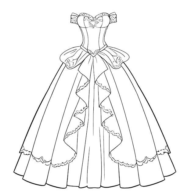 Premium ai image hand drawn vector illustration of dress princess coloring page