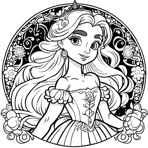 Premium vector beautiful princess coloring pages vector art white background coloring book line art