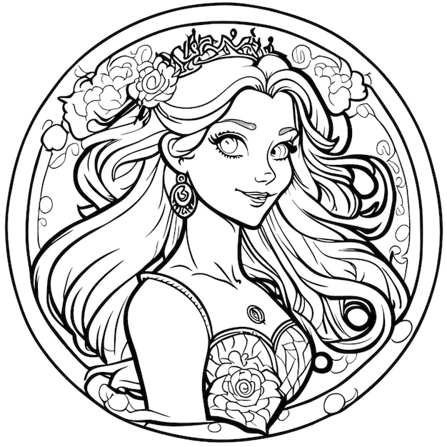Premium vector beautiful princess coloring pages vector art white background coloring book line art