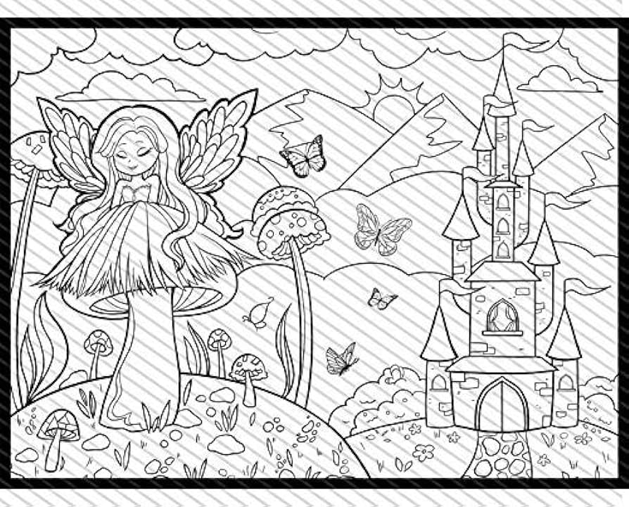Fairy princess coloring page fairy coloring sheet fairy tale fantasy themed jumbo coloring book for kids and adults handmade products