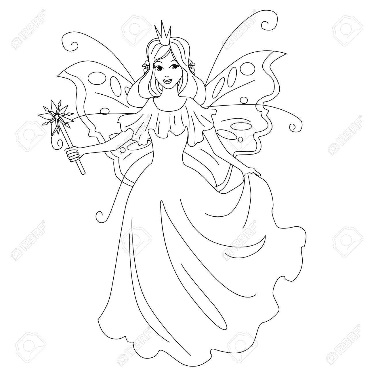 Magic fairy princess isolated illustration vector coloring page for kids royalty free svg cliparts vectors and stock illustration image