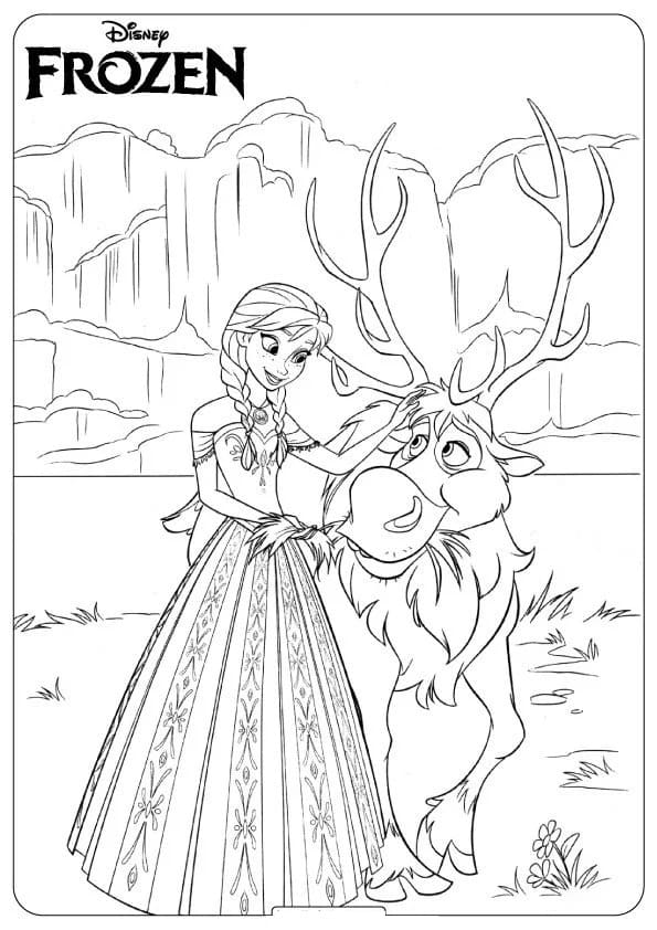 Princess anna and sven from frozen coloring page