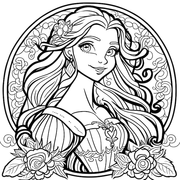 Premium vector beautiful princess coloring pages vector art white background coloring book line art