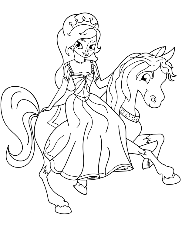 Princess and horse coloring pages for girls