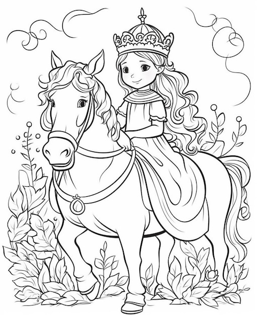 Premium ai image princess riding a horse coloring pages generative ai